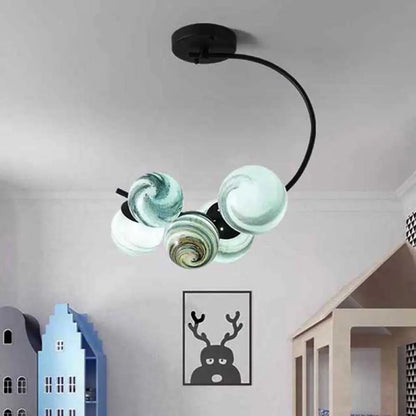 Modern Hand Blown Glass Ball Ceiling Lamp - Semi Flush Mount Lighting (3/5 Lights) in Black/White