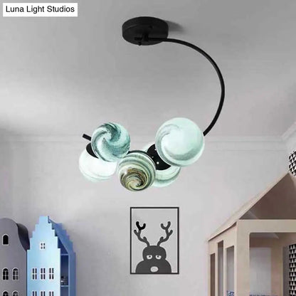 Modern Hand Blown Glass Ball Ceiling Lamp - Semi Flush Mount Lighting (3/5 Lights) in Black/White