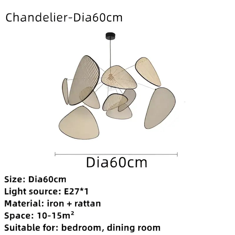 Modern hand made rattan pendant light with beige iron organic design 60cm diameter pendant chandelier for living room