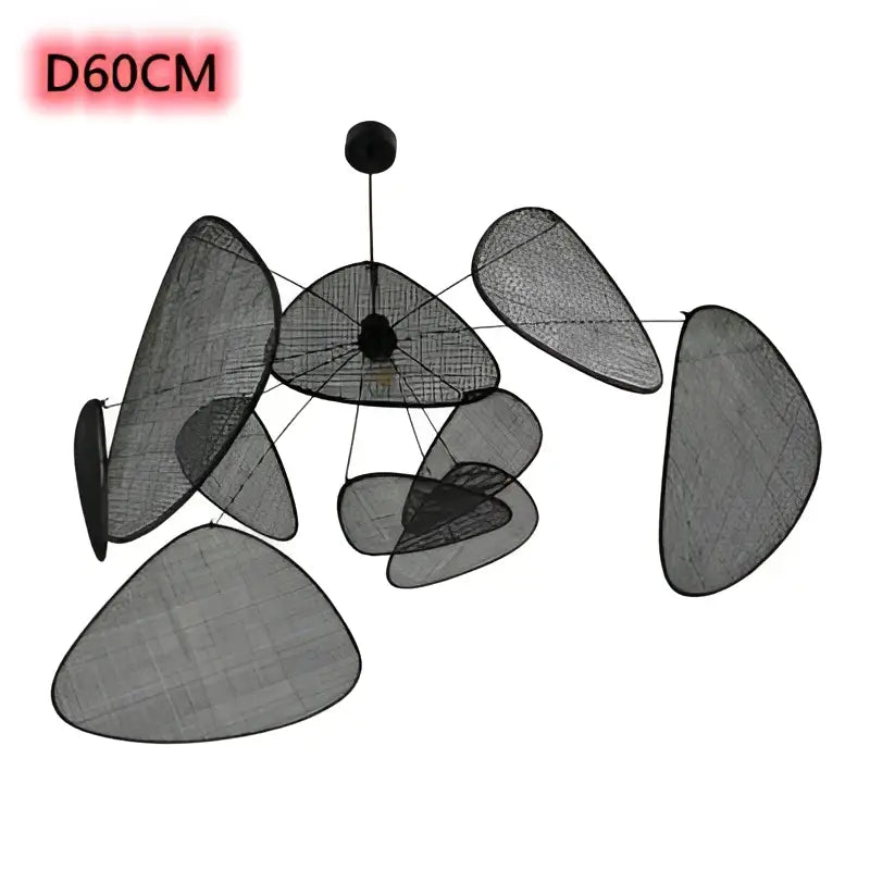 Modern hand made rattan pendant light features black mesh irregular overlapping panels pendant chandelier for living room