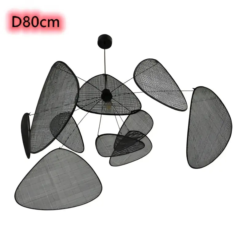 Modern hand made rattan pendant light in black mesh with asymmetrical leaf panels for living room pendant chandelier