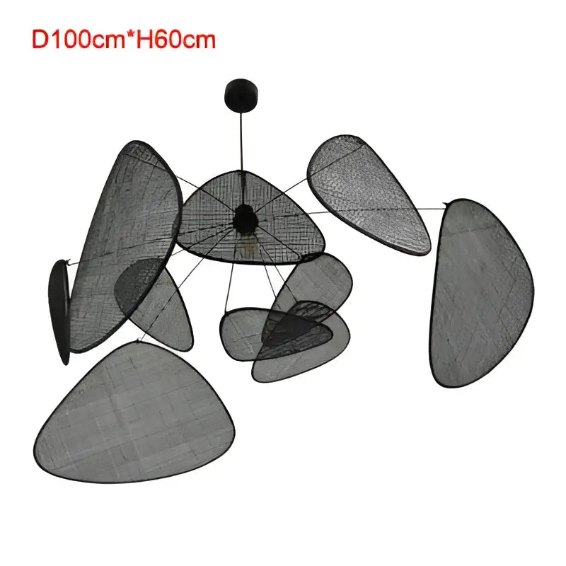 Black hand made rattan pendant light with irregular overlapping mesh panels for modern living room chandelier