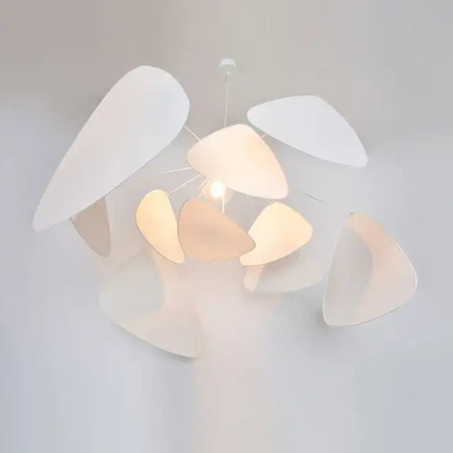 Modern hand made rattan pendant light with white abstract pendant chandelier and translucent petal-shaped shades