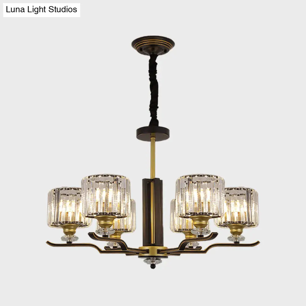 Lámpara de araña colgante moderna de bloques de cristal con detalles en negro y dorado - Lámpara colgante de 3/6 luces