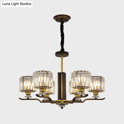 Lámpara de araña colgante moderna de bloques de cristal con detalles en negro y dorado - Lámpara colgante de 3/6 luces