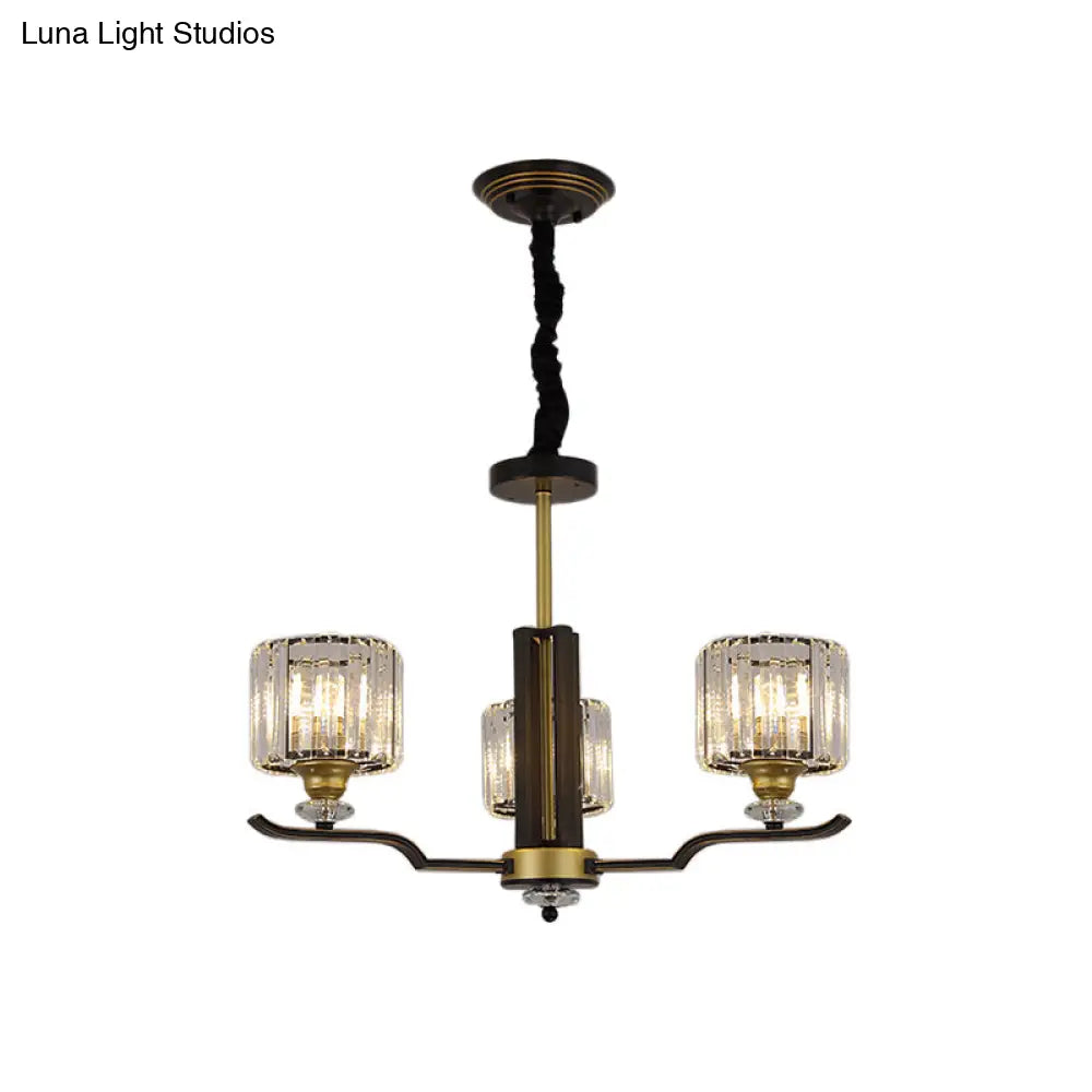 Lámpara de araña colgante moderna de bloques de cristal con detalles en negro y dorado - Lámpara colgante de 3/6 luces