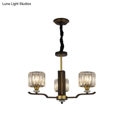 Lámpara de araña colgante moderna de bloques de cristal con detalles en negro y dorado - Lámpara colgante de 3/6 luces