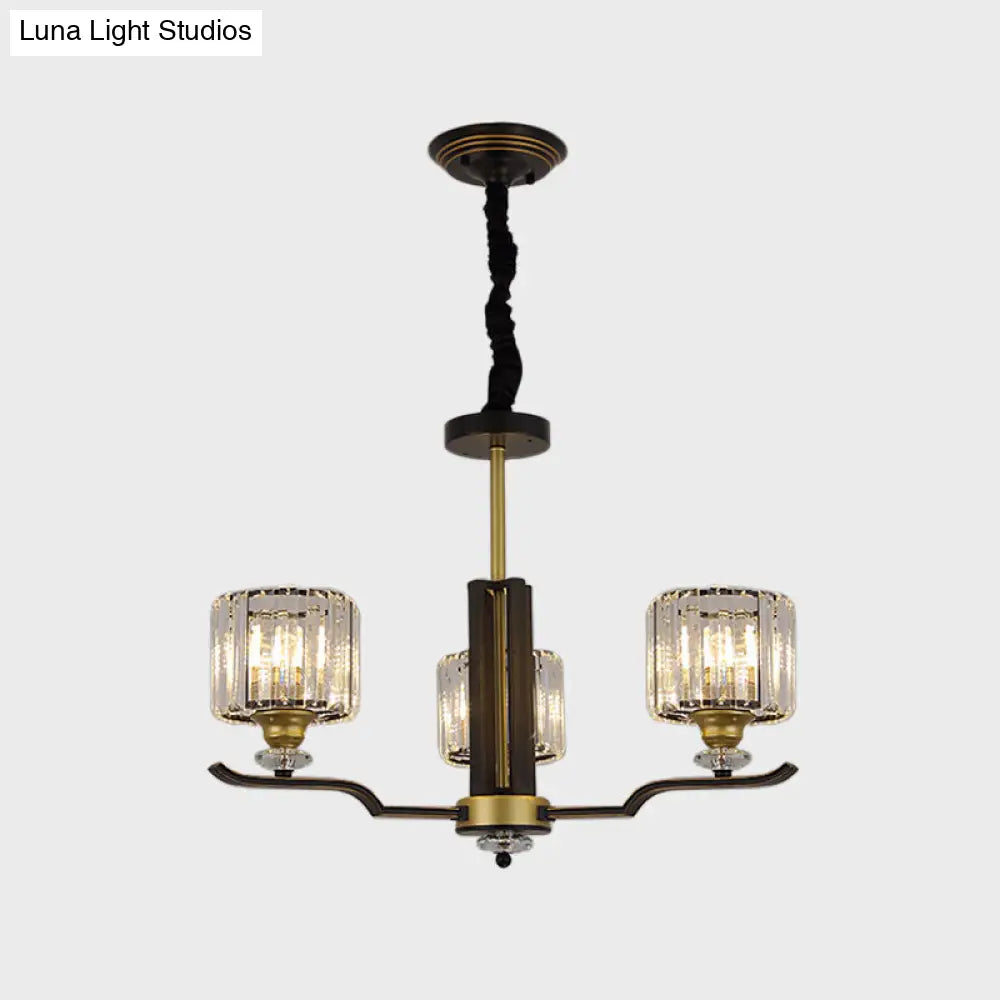 Lámpara de araña colgante moderna de bloques de cristal con detalles en negro y dorado - Lámpara colgante de 3/6 luces