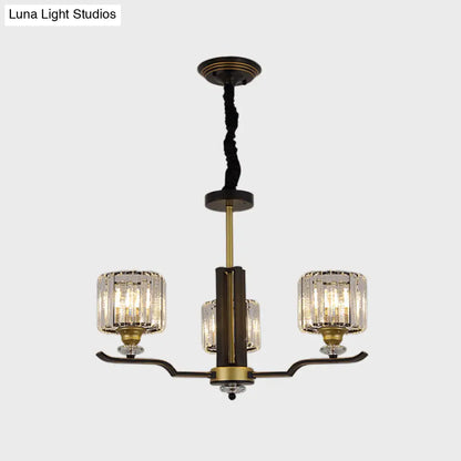 Lámpara de araña colgante moderna de bloques de cristal con detalles en negro y dorado - Lámpara colgante de 3/6 luces