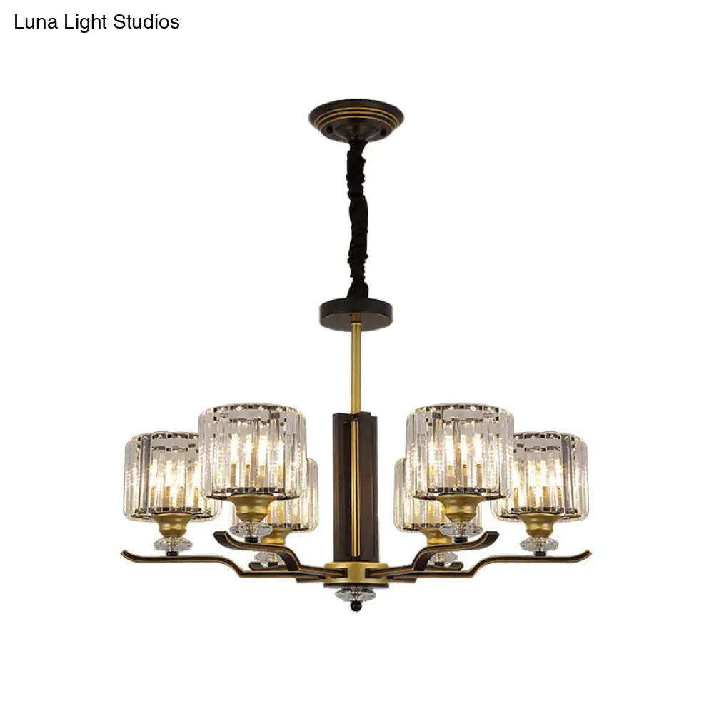 Lámpara de araña colgante moderna de bloques de cristal con detalles en negro y dorado - Lámpara colgante de 3/6 luces