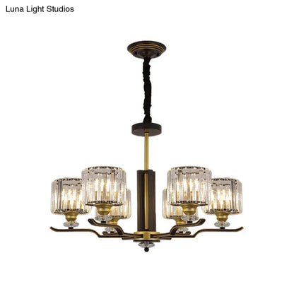 Lámpara de araña colgante moderna de bloques de cristal con detalles en negro y dorado - Lámpara colgante de 3/6 luces