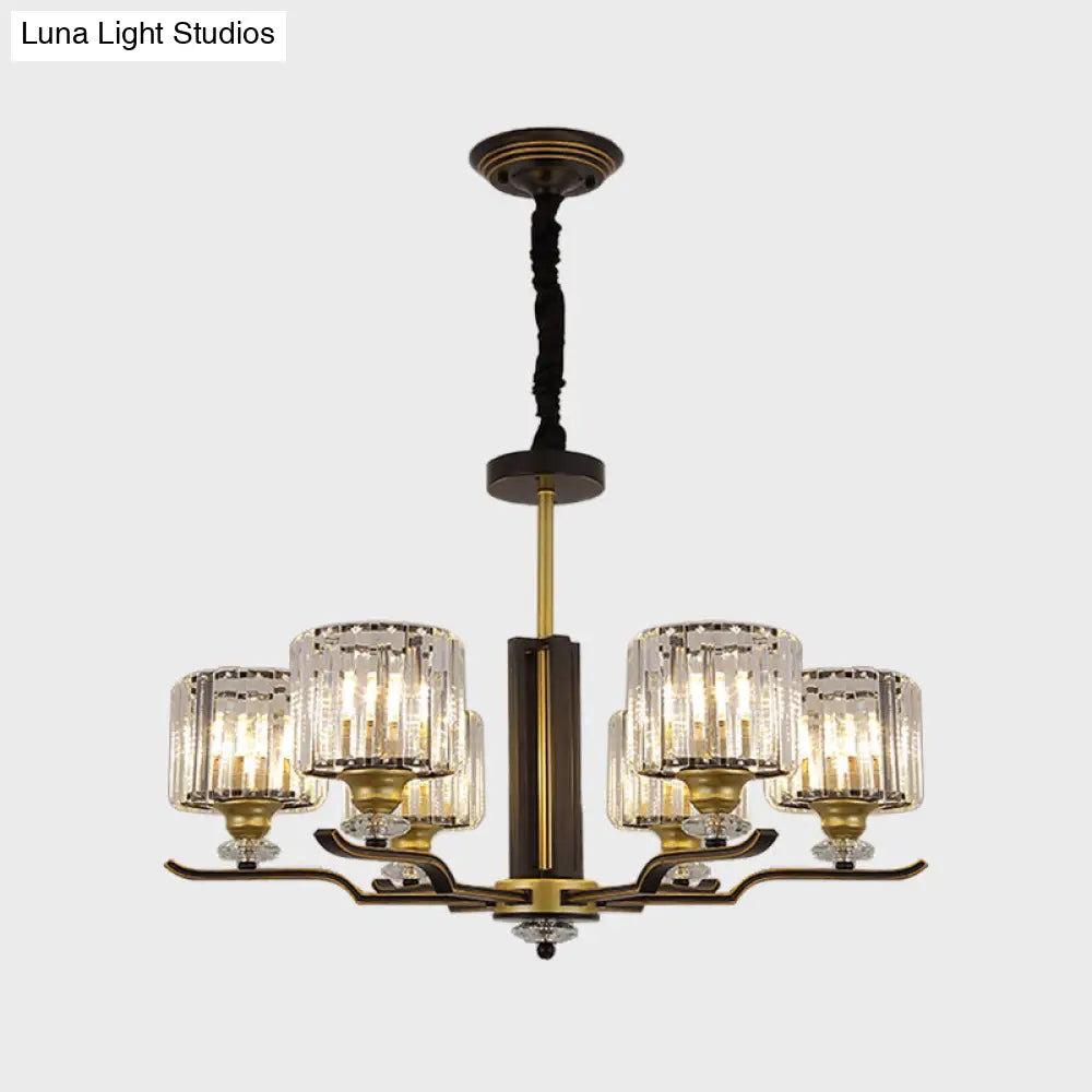 Lámpara de araña colgante moderna de bloques de cristal con detalles en negro y dorado - Lámpara colgante de 3/6 luces