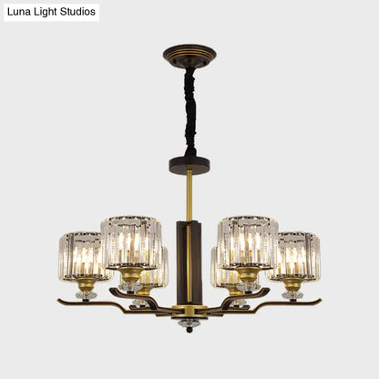 Lámpara de araña colgante moderna de bloques de cristal con detalles en negro y dorado - Lámpara colgante de 3/6 luces