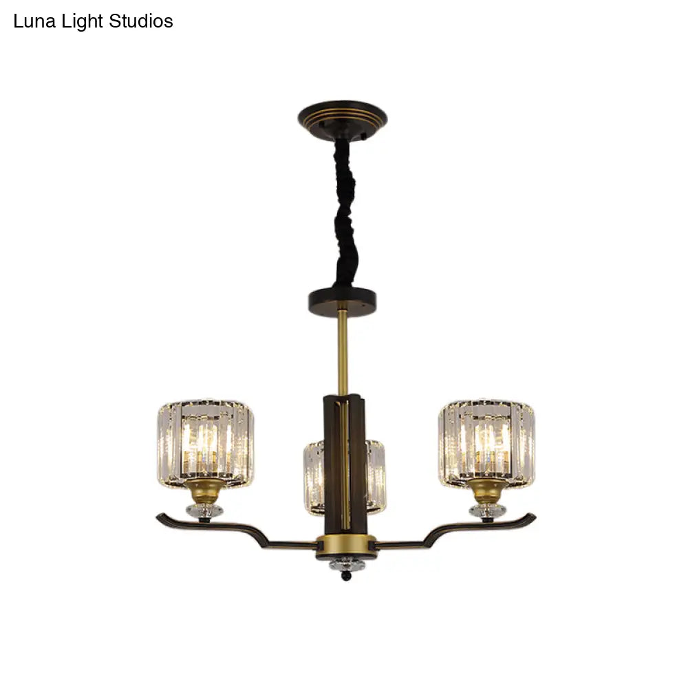 Lámpara de araña colgante moderna de bloques de cristal con detalles en negro y dorado - Lámpara colgante de 3/6 luces