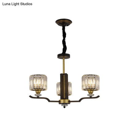 Lámpara de araña colgante moderna de bloques de cristal con detalles en negro y dorado - Lámpara colgante de 3/6 luces