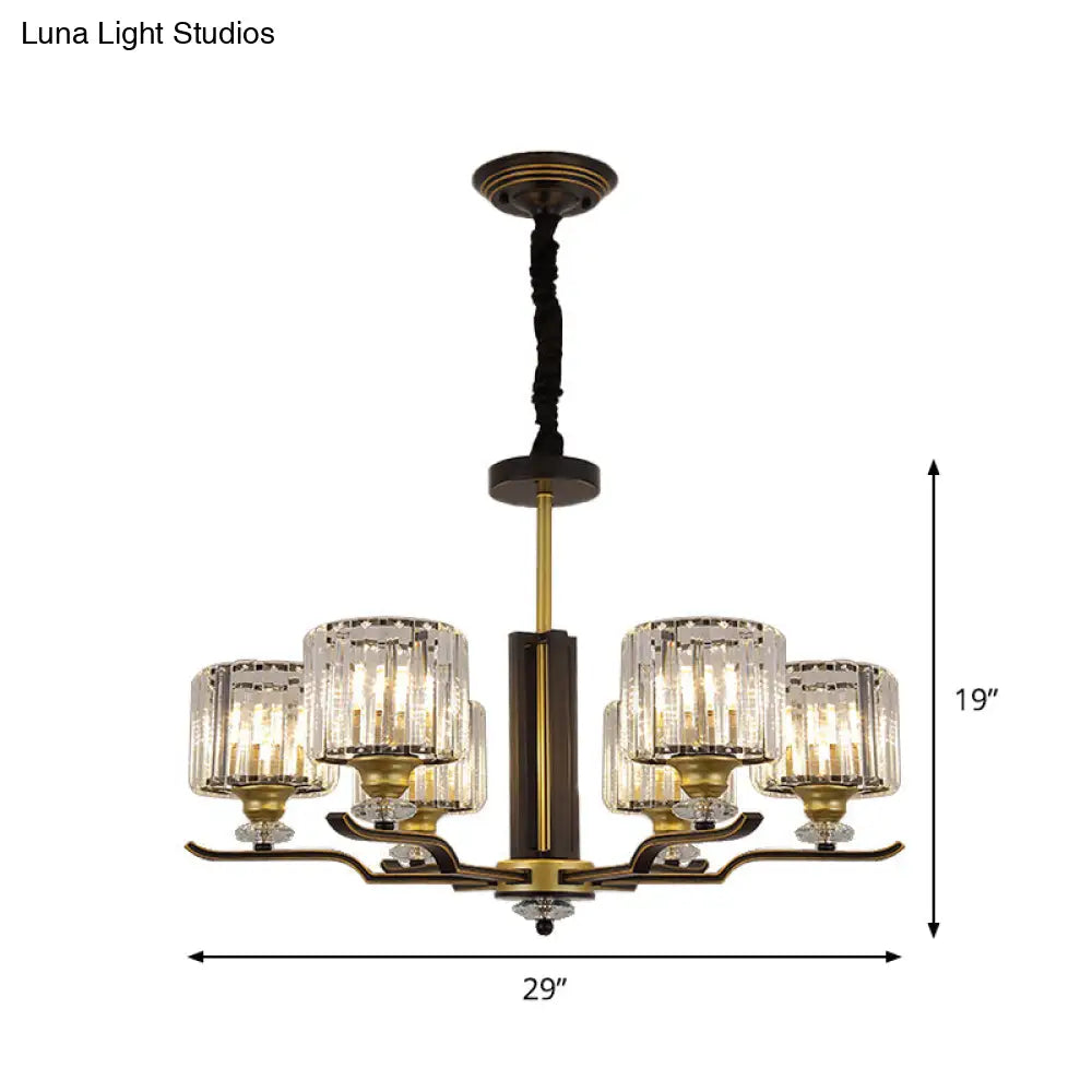 Lámpara de araña colgante moderna de bloques de cristal con detalles en negro y dorado - Lámpara colgante de 3/6 luces