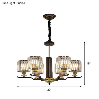 Lámpara de araña colgante moderna de bloques de cristal con detalles en negro y dorado - Lámpara colgante de 3/6 luces