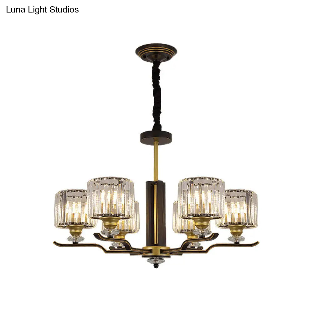 Lámpara de araña colgante moderna de bloques de cristal con detalles en negro y dorado - Lámpara colgante de 3/6 luces