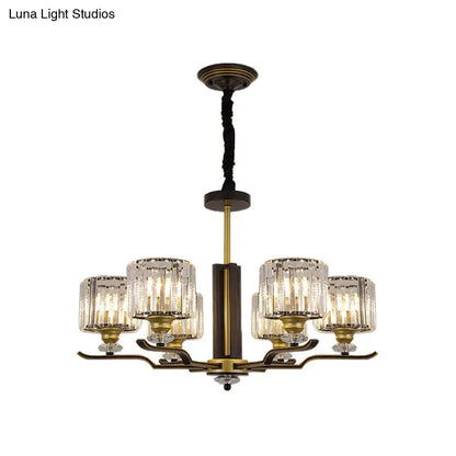 Lámpara de araña colgante moderna de bloques de cristal con detalles en negro y dorado - Lámpara colgante de 3/6 luces