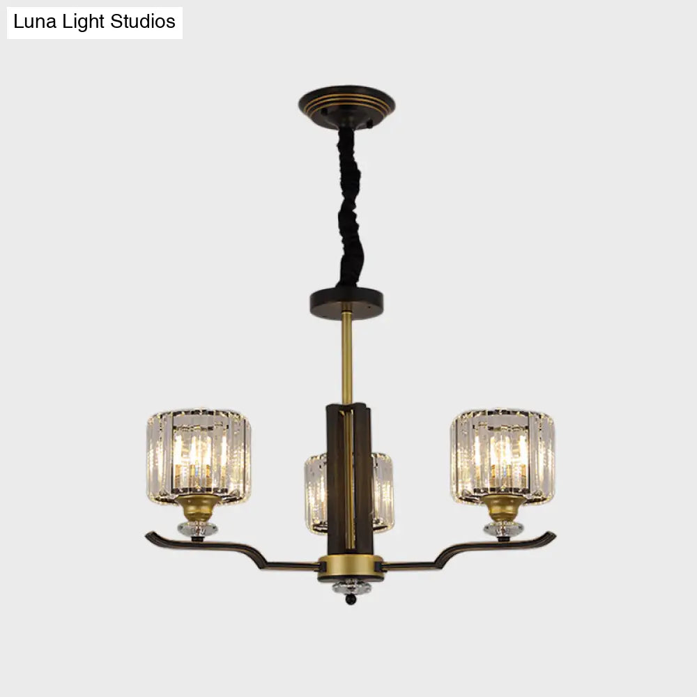 Lámpara de araña colgante moderna de bloques de cristal con detalles en negro y dorado - Lámpara colgante de 3/6 luces