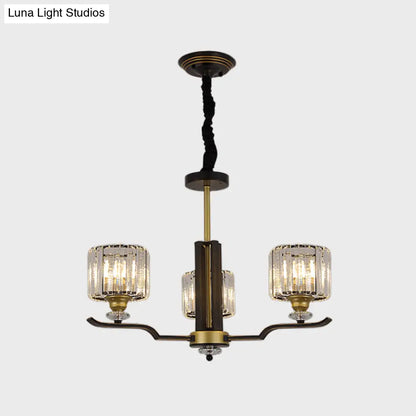 Lámpara de araña colgante moderna de bloques de cristal con detalles en negro y dorado - Lámpara colgante de 3/6 luces