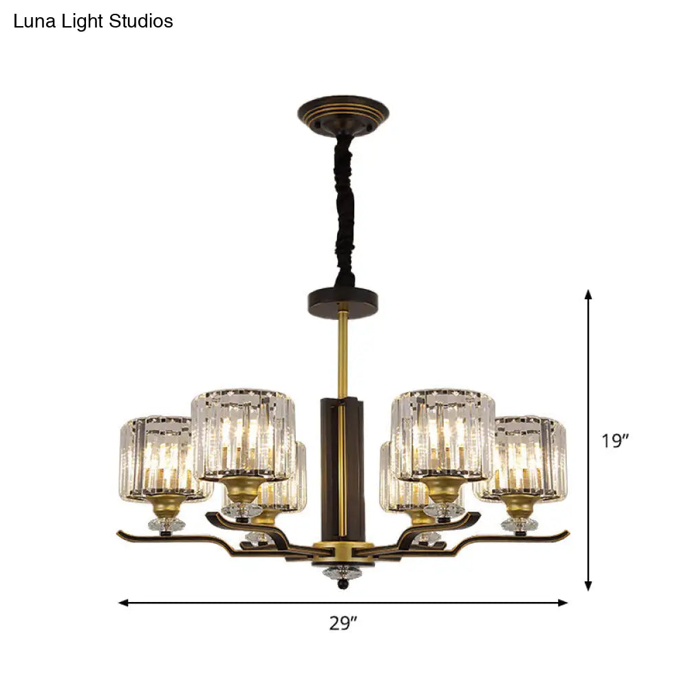 Lámpara de araña colgante moderna de bloques de cristal con detalles en negro y dorado - Lámpara colgante de 3/6 luces