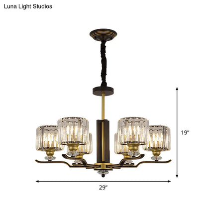 Lámpara de araña colgante moderna de bloques de cristal con detalles en negro y dorado - Lámpara colgante de 3/6 luces