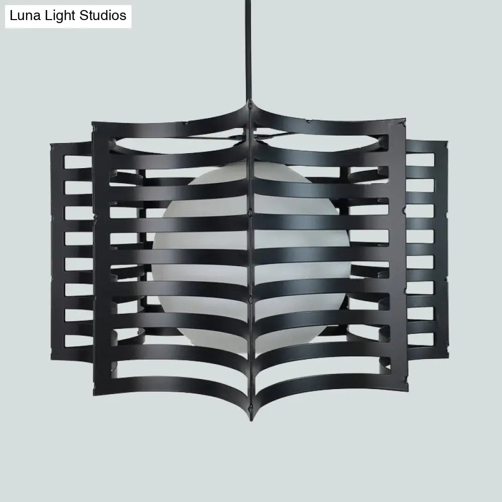 Modern Hanging Pendant Light with Opal Glass Shade - Black/White Finish