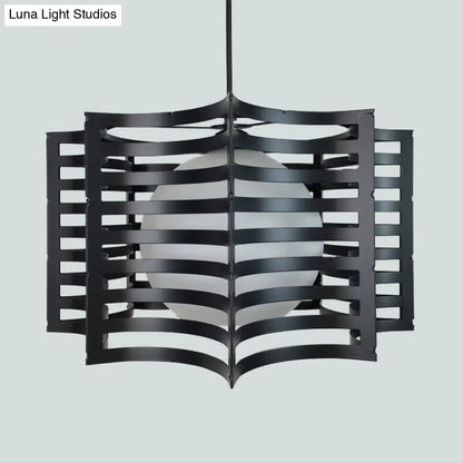 Modern Hanging Pendant Light with Opal Glass Shade - Black/White Finish