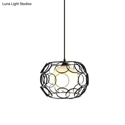 Modern Hanging Pendant Light with Opal Glass Shade - Black/White Finish