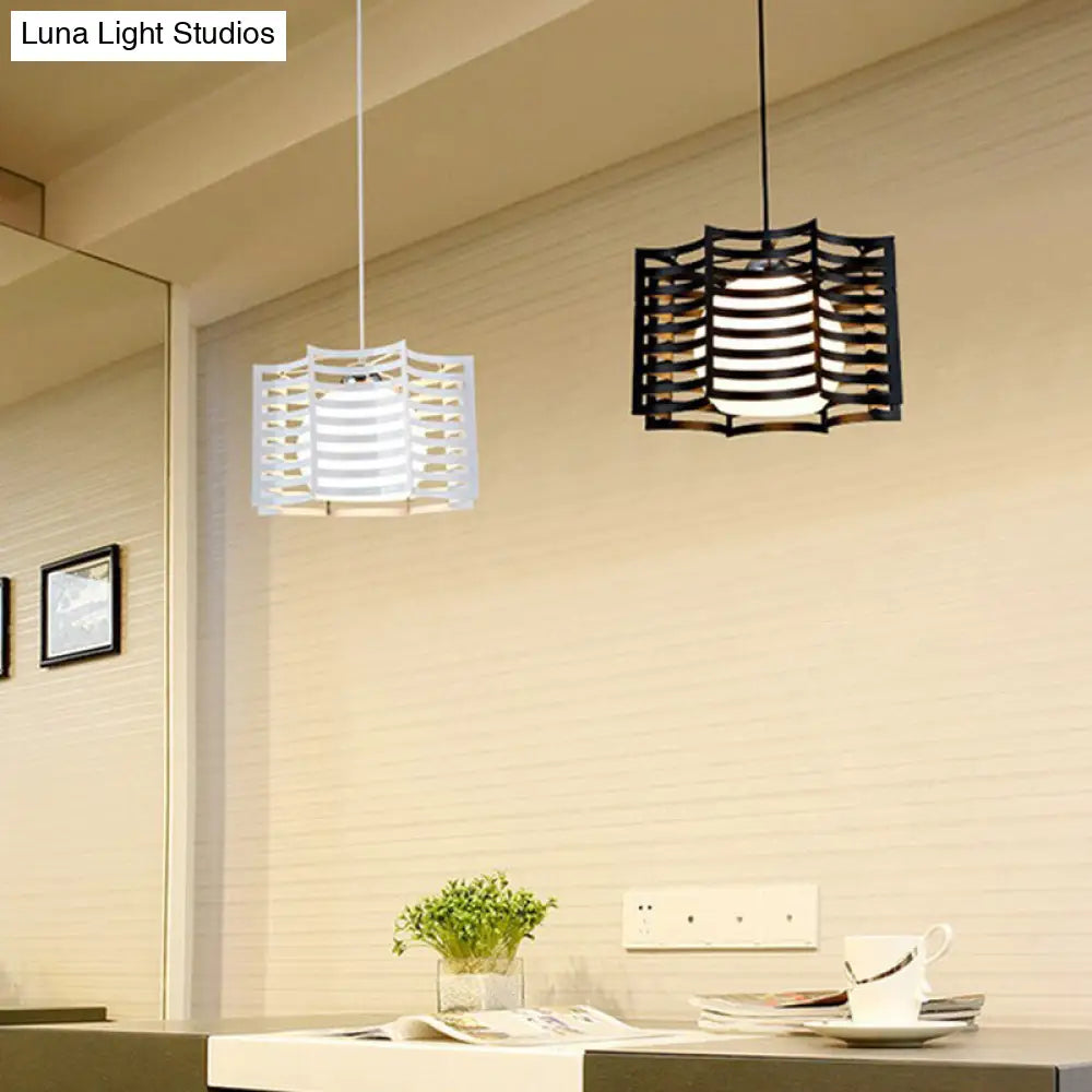 Modern Hanging Pendant Light with Opal Glass Shade - Black/White Finish