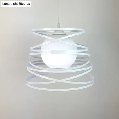 Modern Hanging Pendant Light with Opal Glass Shade - Black/White Finish