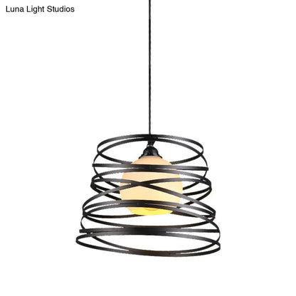 Modern Hanging Pendant Light with Opal Glass Shade - Black/White Finish