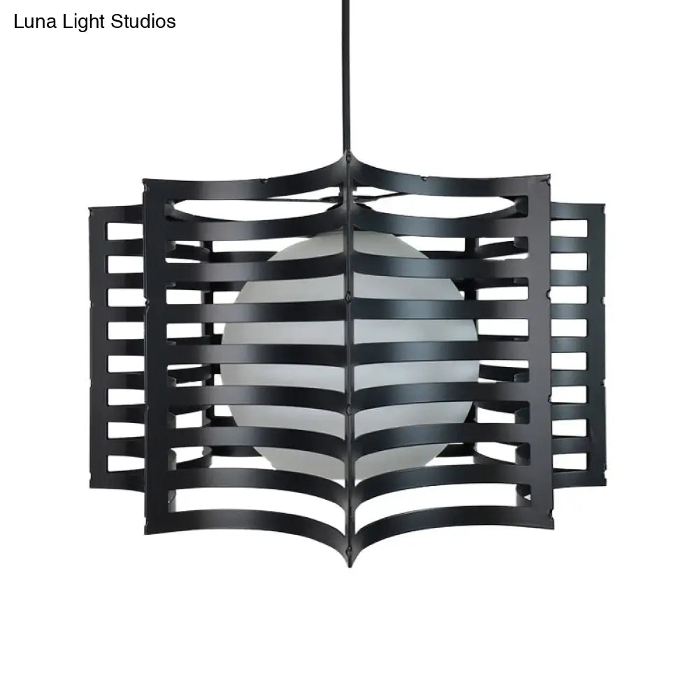 Modern Hanging Pendant Light with Opal Glass Shade - Black/White Finish