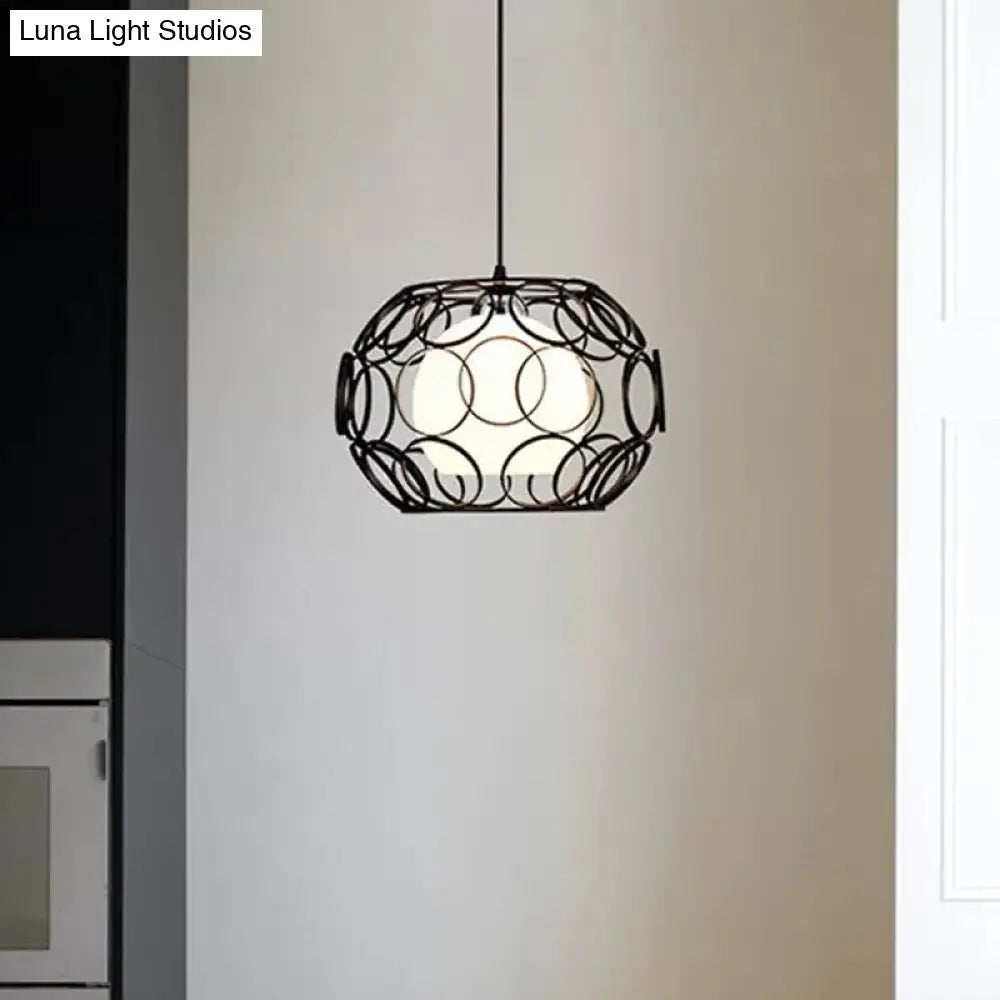 Modern Hanging Pendant Light with Opal Glass Shade - Black/White Finish