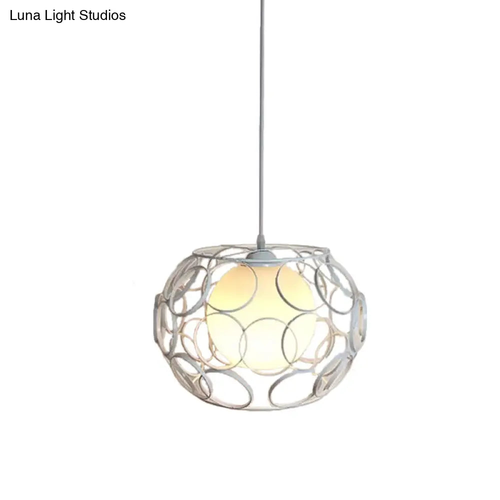 Modern Hanging Pendant Light with Opal Glass Shade - Black/White Finish