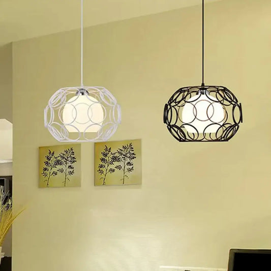 Modern Hanging Pendant Light with Opal Glass Shade - Black/White Finish