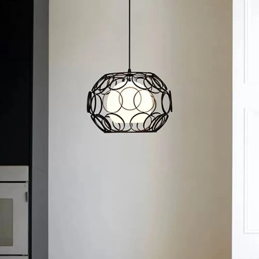 Modern Hanging Pendant Light with Opal Glass Shade - Black/White Finish