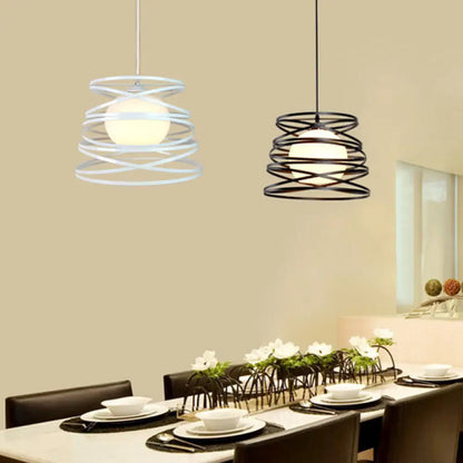 Modern Hanging Pendant Light with Opal Glass Shade - Black/White Finish