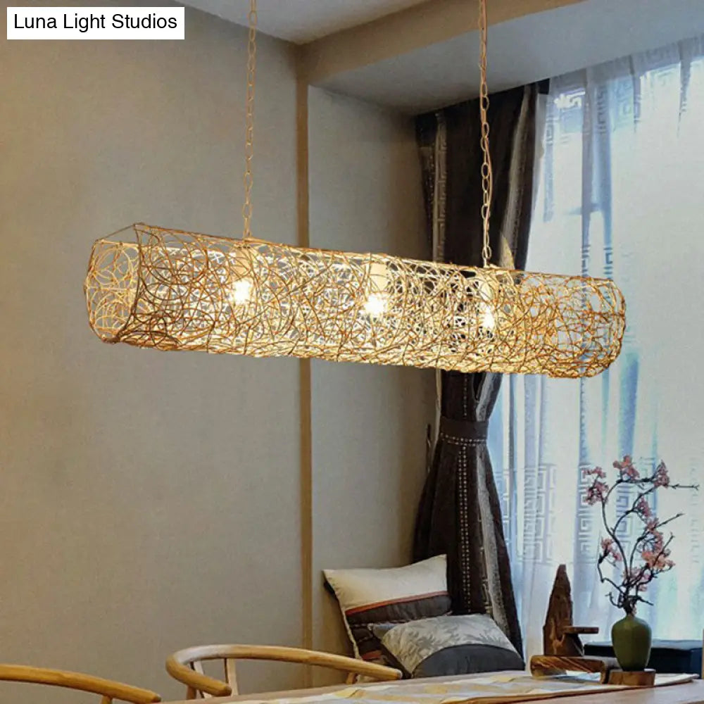 ديكوربايتس™ مصباح سقف معلق عصري من الخيزران مزود بثلاث لمبات لجزيرة غرفة الشاي