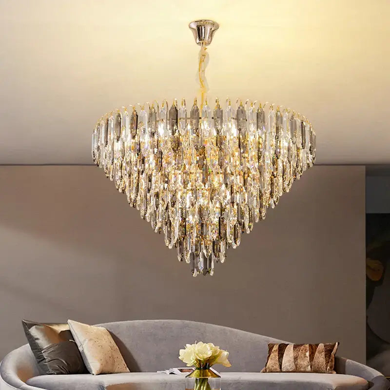 Modern heart shaped gold decorbites crystal chandelier with clear and gold faceted crystals from polished chrome mount