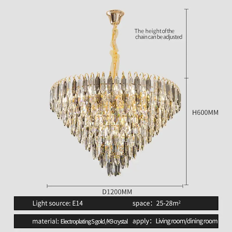 Modern heart shaped gold decorbites crystal chandelier with cascading clear and smoky k9 crystal for elegant rooms