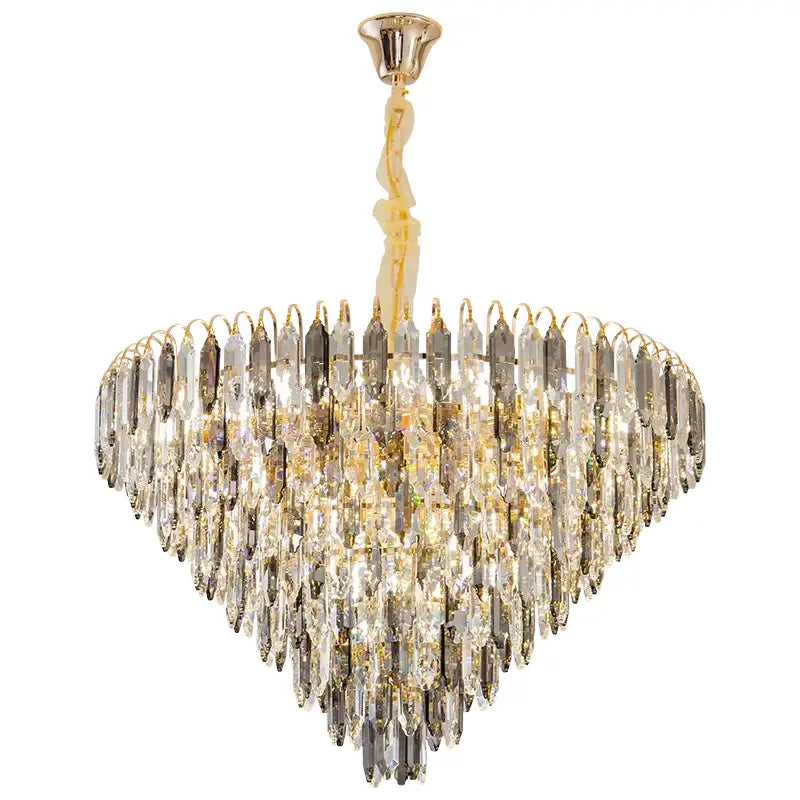 Modern heart shaped gold decorbites crystal chandelier with cascading clear and gold-toned glass prisms for living rooms