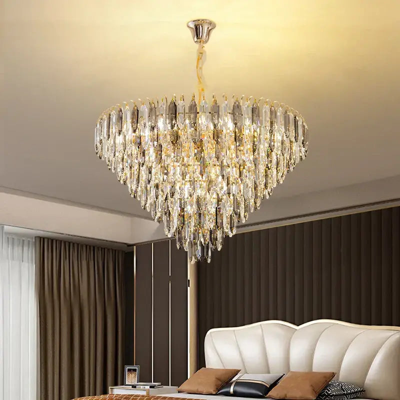 Modern heart shaped gold decorbites crystal chandelier with clear crystal prisms and chrome ceiling mount for living room