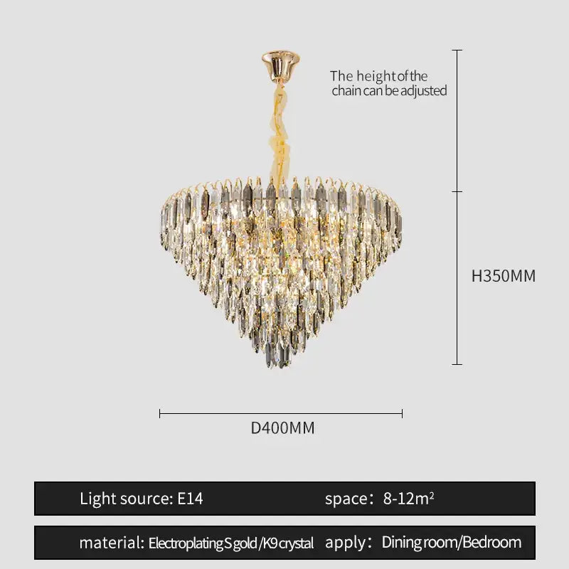 Modern heart shaped gold decorbites crystal chandelier with cascading clear and silver k9 crystals for living spaces