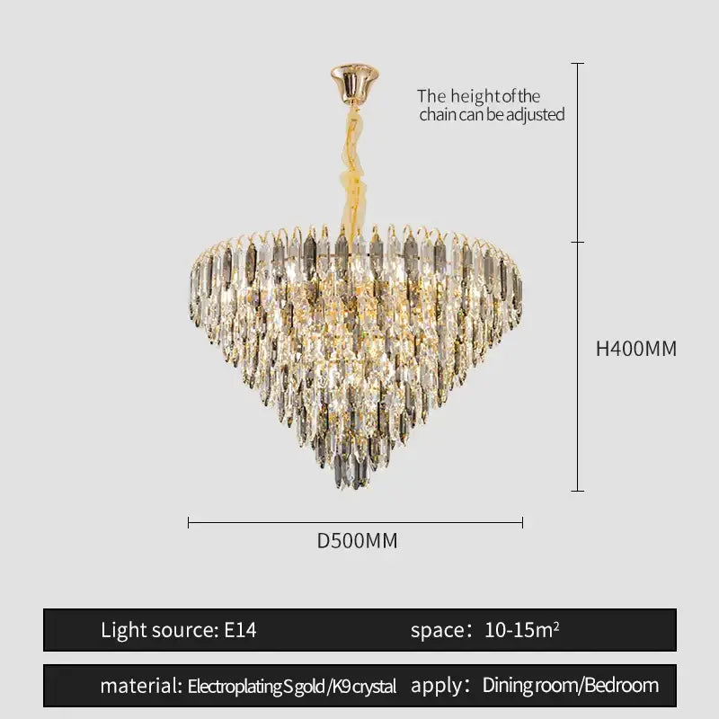 Modern heart shaped gold decorbites crystal chandelier with cascading clear and gray k9 crystals for elegant living rooms