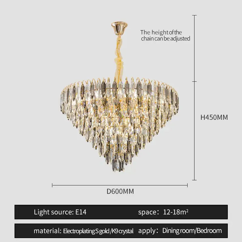 Modern heart shaped gold decorbites crystal chandelier with cascading clear and silver k9 crystals for living room