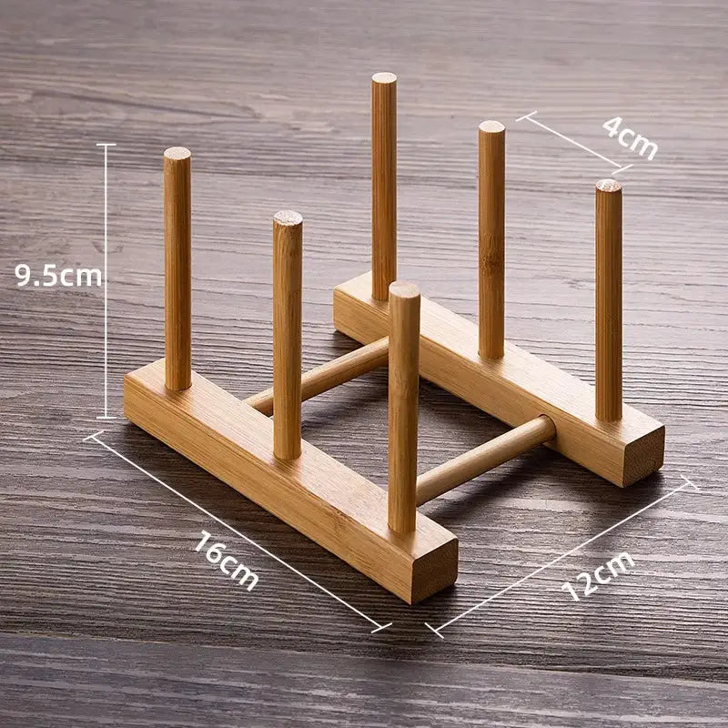 Light brown bamboo shoe stand with six vertical slots and sturdy base for organizing modern tea cup set and cup set storage