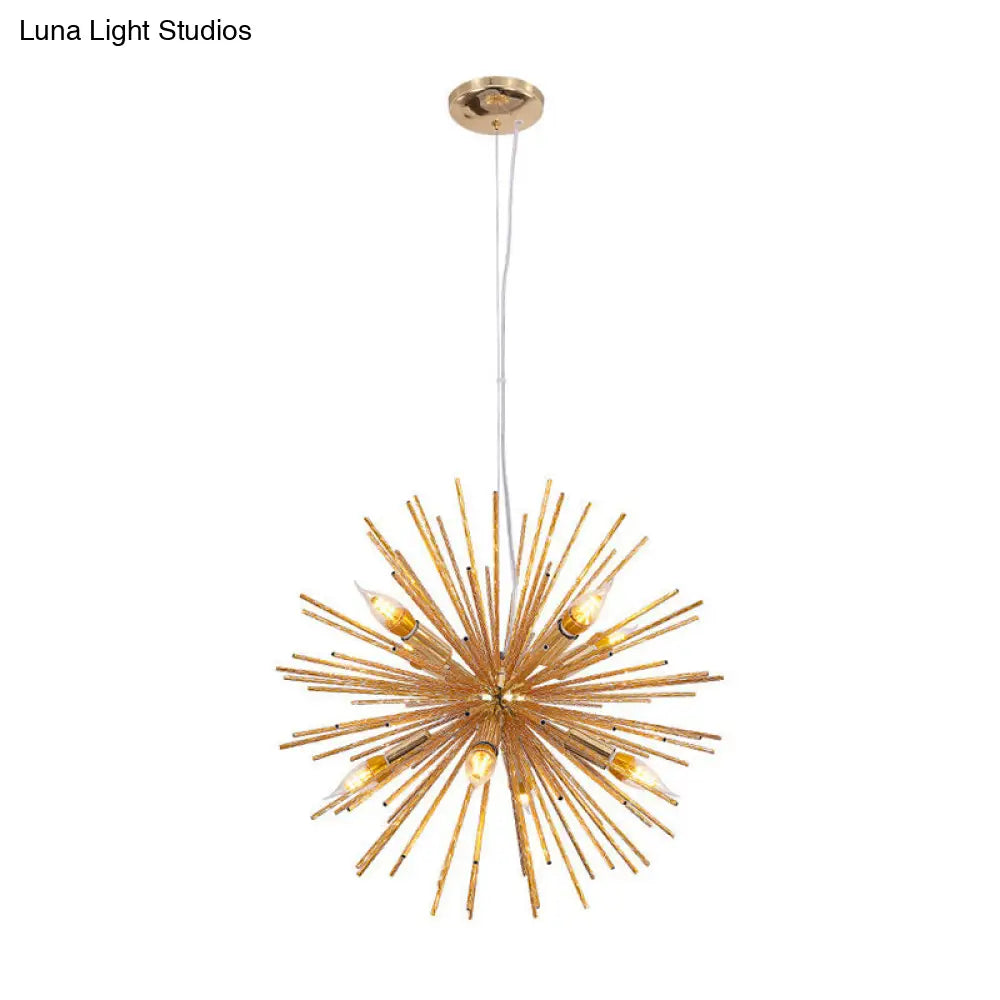 Modern Hedgehog Chandelier with Carved Metal Design for Living Room - Stylish Hanging Light Fixture