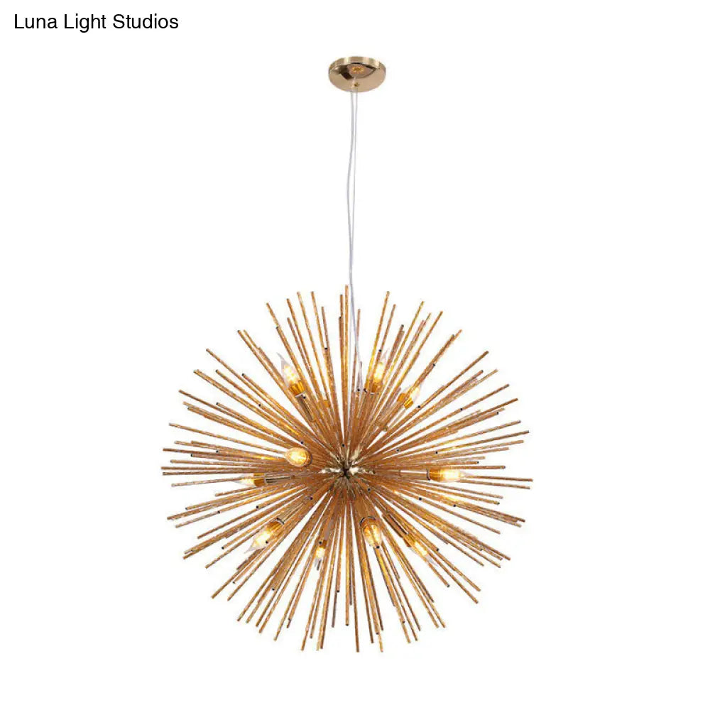 Modern Hedgehog Chandelier with Carved Metal Design for Living Room - Stylish Hanging Light Fixture